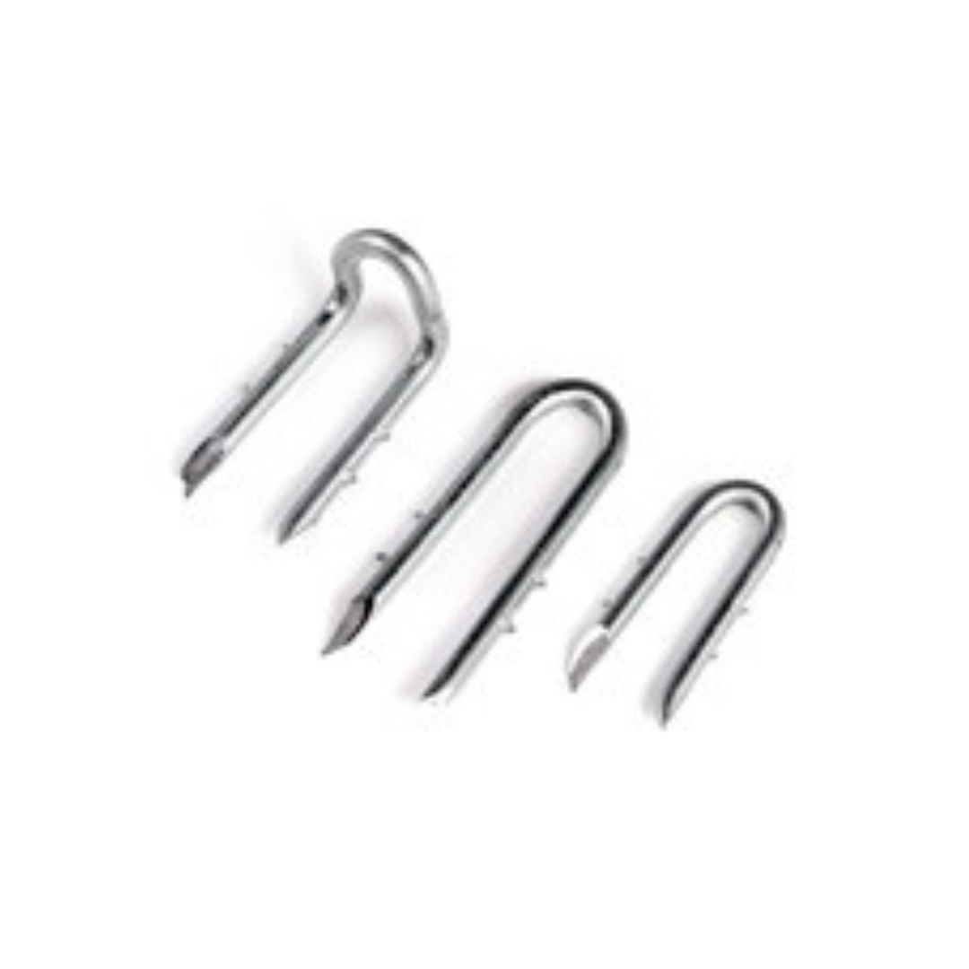 Grampillones de doble arpón para fijación de mallas y alambre | Tipo L y recto – 18x35 y 19x50 mm – Bolsas 1 kg y 5 kg